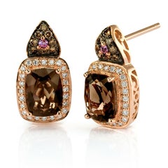 Le Vian Earrings, Smoky Quartz, Sapphire, Brown/White Diamonds, 14k Rose Gold