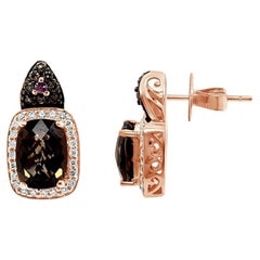 Boucles d'oreilles Le Vian en or rose 14 carats, quartz fumé, saphirs et diamants bruns/blancs