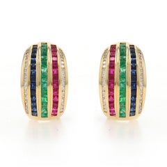 Le Vian Emerald Sapphire Ruby Stripe Earrings Gold 18k 3.30ctw Pierced/Clip-Ons