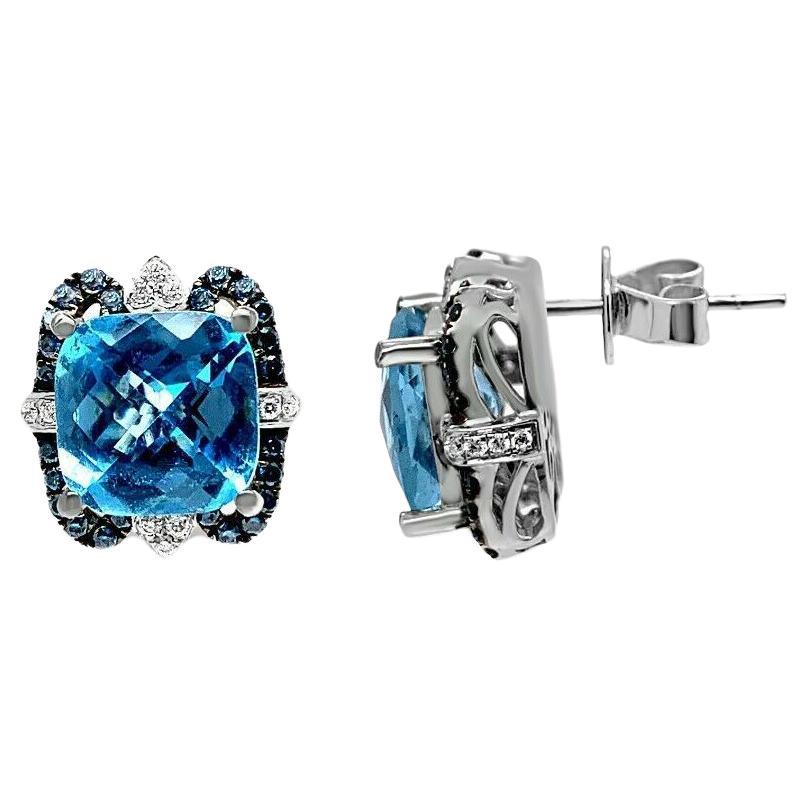 Le Vian Exotics Earrings- Blue Topaz, Blue/Vanilla Diamonds- 14K Vanilla Gold