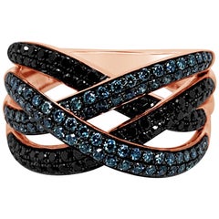 Le Vian Exotics Ring, Black Diamonds, Blue Diamonds 14 Karat Strawberry Gold