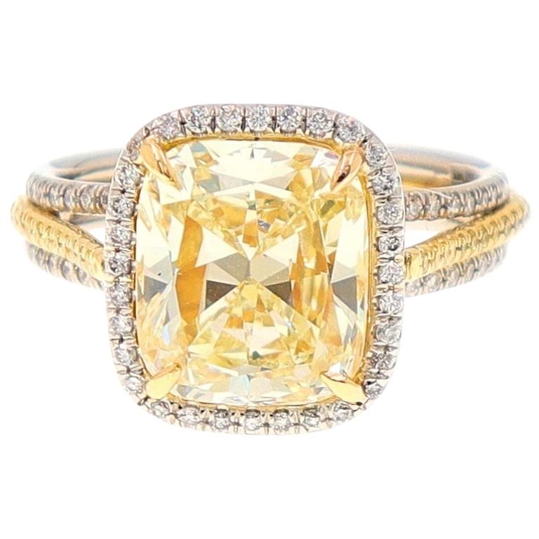 Le Vian Fancy Yellow Cushion Diamond Ring Platinum and 18 Karat Yellow
