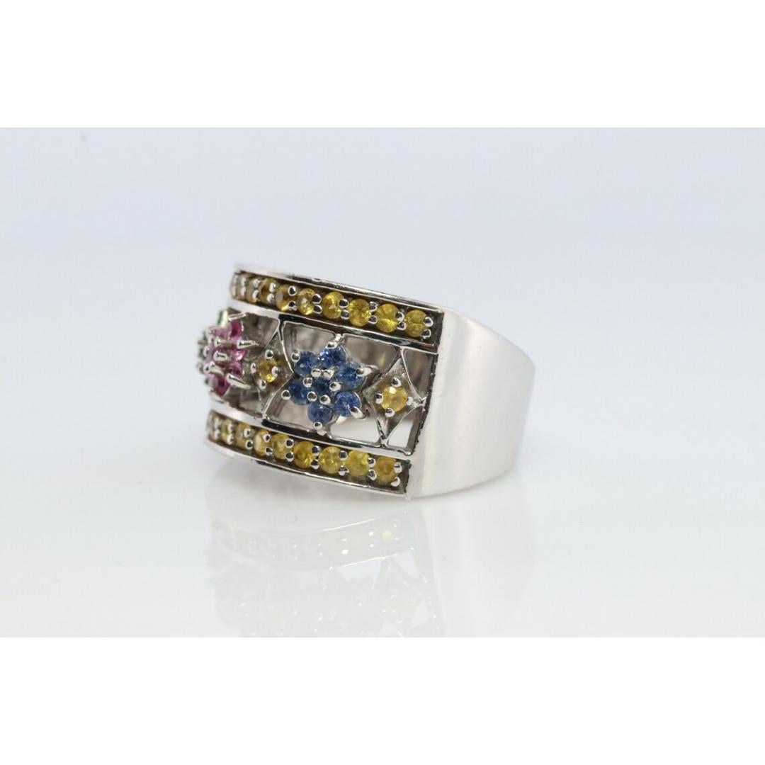 Bague large Le Vian Flower en or blanc 14 carats Levian Le Vian Rubis Saphir Émeraude Bon état - En vente à Port Charlotte, FL