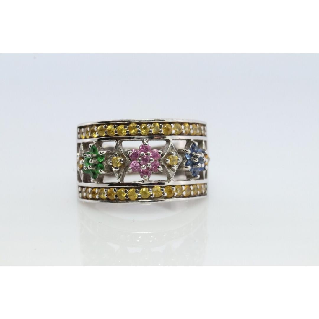 Bague large Le Vian Flower en or blanc 14 carats Levian Le Vian Rubis Saphir Émeraude en vente 2