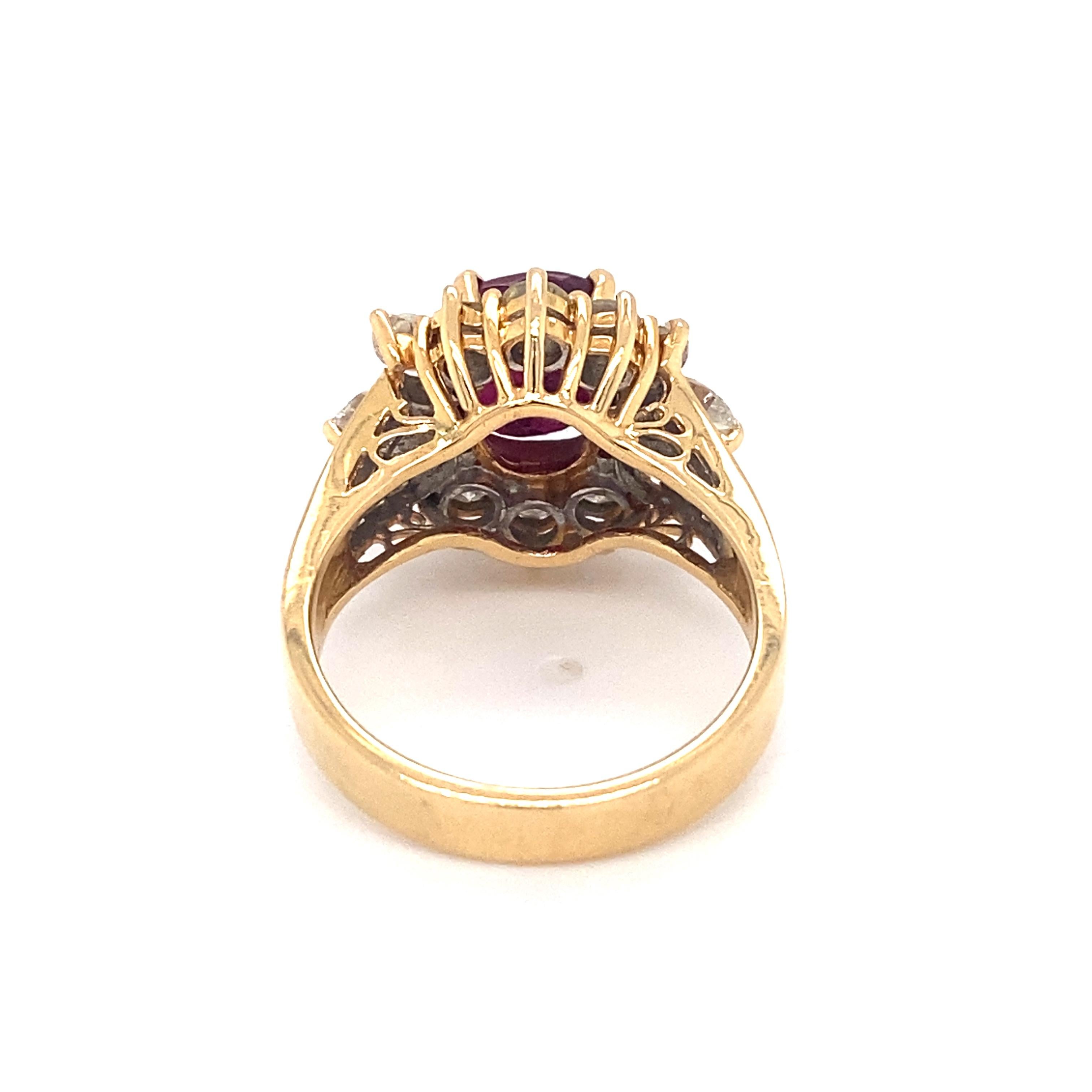 Item Details: This ring by Le Vian features a center cushion cut Thailand ruby and accent diamonds. Ruby Origin Report GIA #6224536574

Circa: 2000s
Metal Type: 18k gold
Weight: 8.7g
Size: US 7.5, resizable