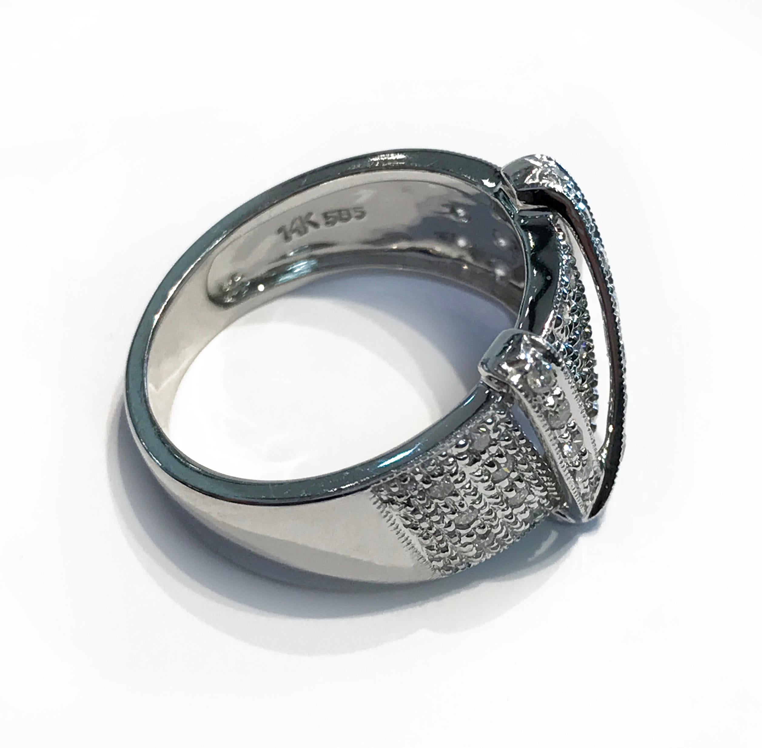 Vintage Style Le Vian 14 Karat White Gold Diamond Pavé Ring, 0.65 carat. Forty-three sparkling pavé set round diamonds adorn this ring, the top of the ring has an “N” shape ribbon of bead set diamonds. An elegant milgrain detail surrounds the entire