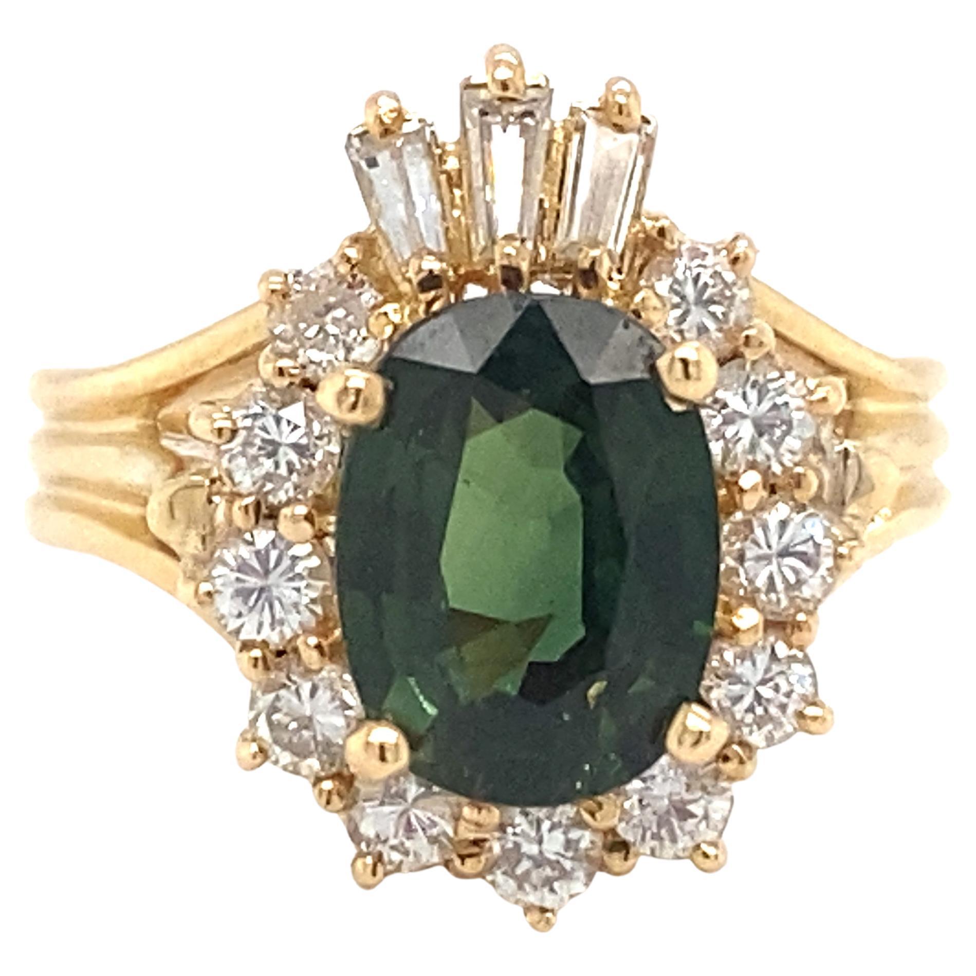 Le Vian Green Sapphire and Diamond Engagement Ring in 18 Karat Yellow Gold For Sale