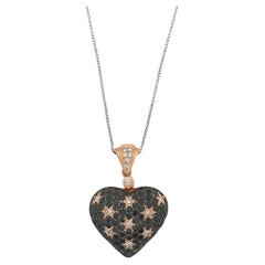 Le Vian GSS 14K Rose Gold Black & White Diamond Love Heart Star Pendant Necklace