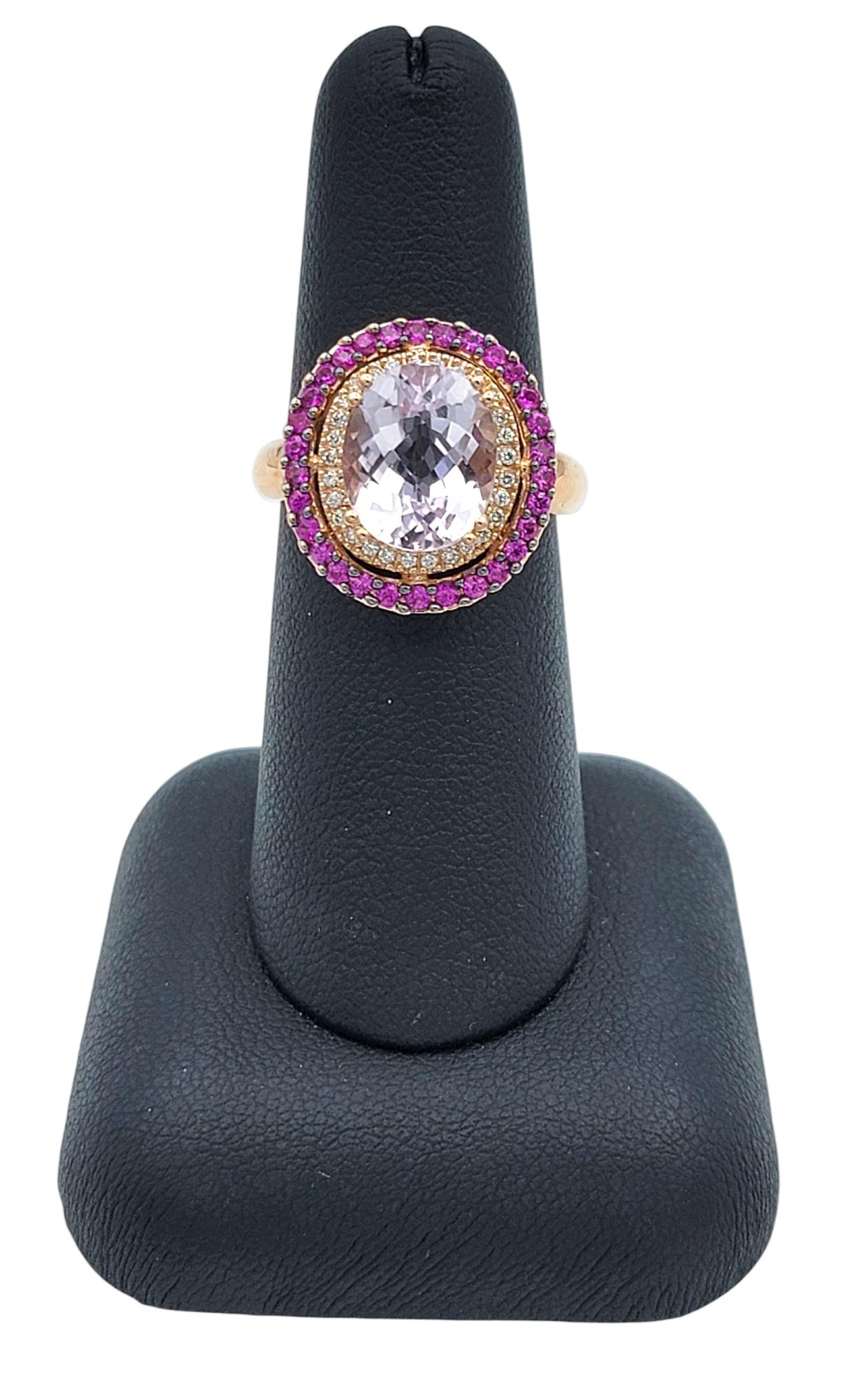 Le Vian Kunzite, Diamond and Pink Sapphire Halo Cocktail Ring 14 Karat Rose Gold For Sale 5