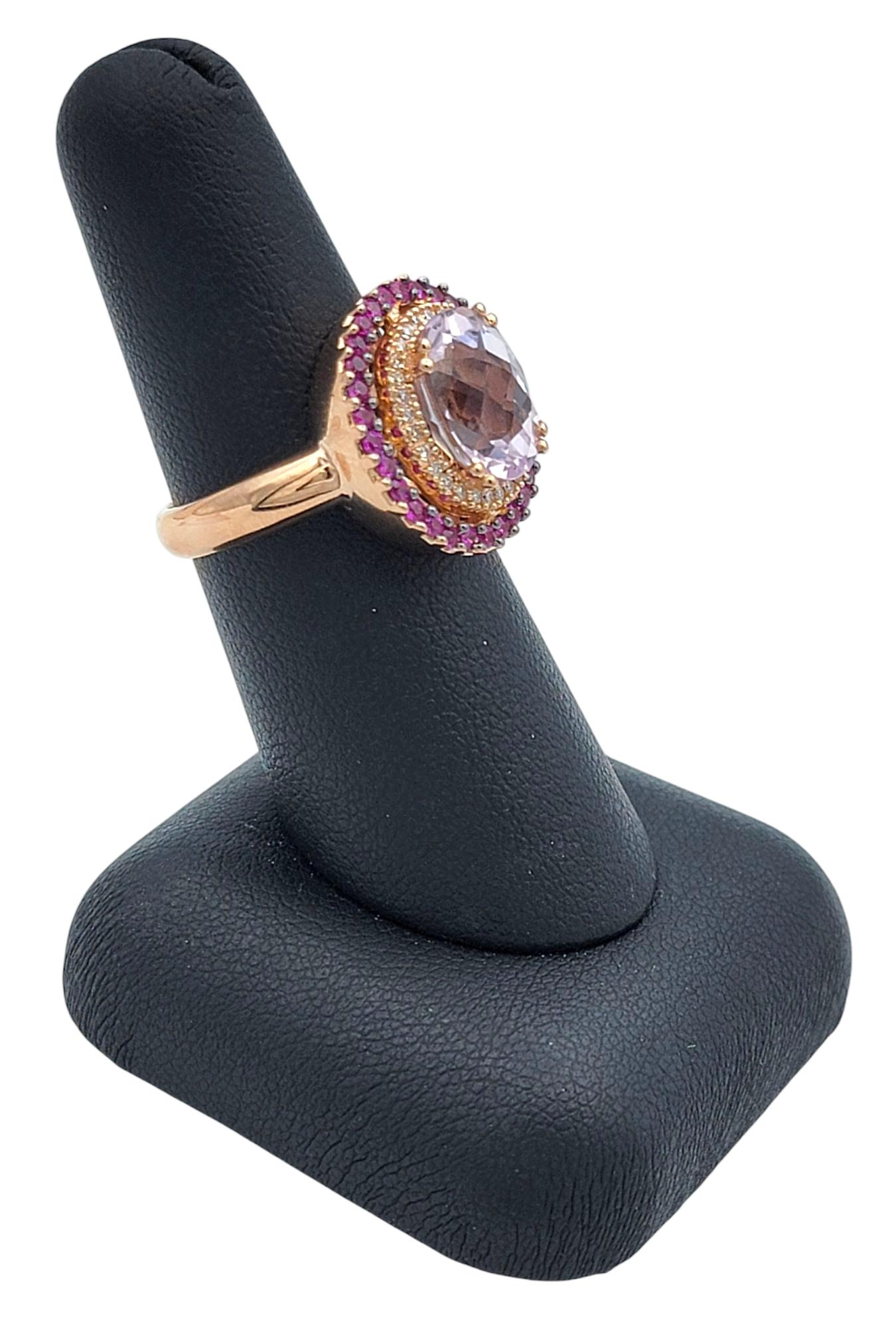 Le Vian Kunzite, Diamond and Pink Sapphire Halo Cocktail Ring 14 Karat Rose Gold For Sale 6