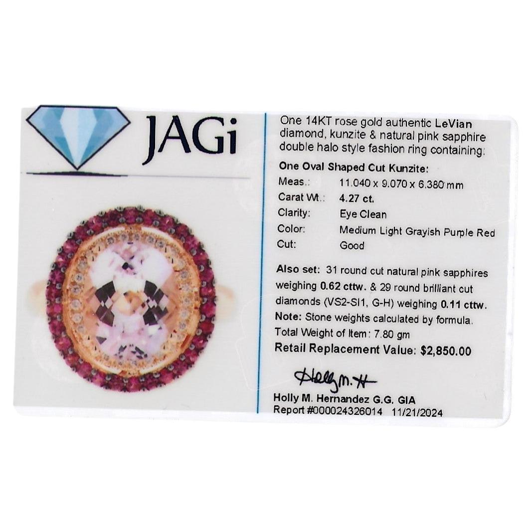 Le Vian Kunzite, Diamond and Pink Sapphire Halo Cocktail Ring 14 Karat Rose Gold For Sale 7