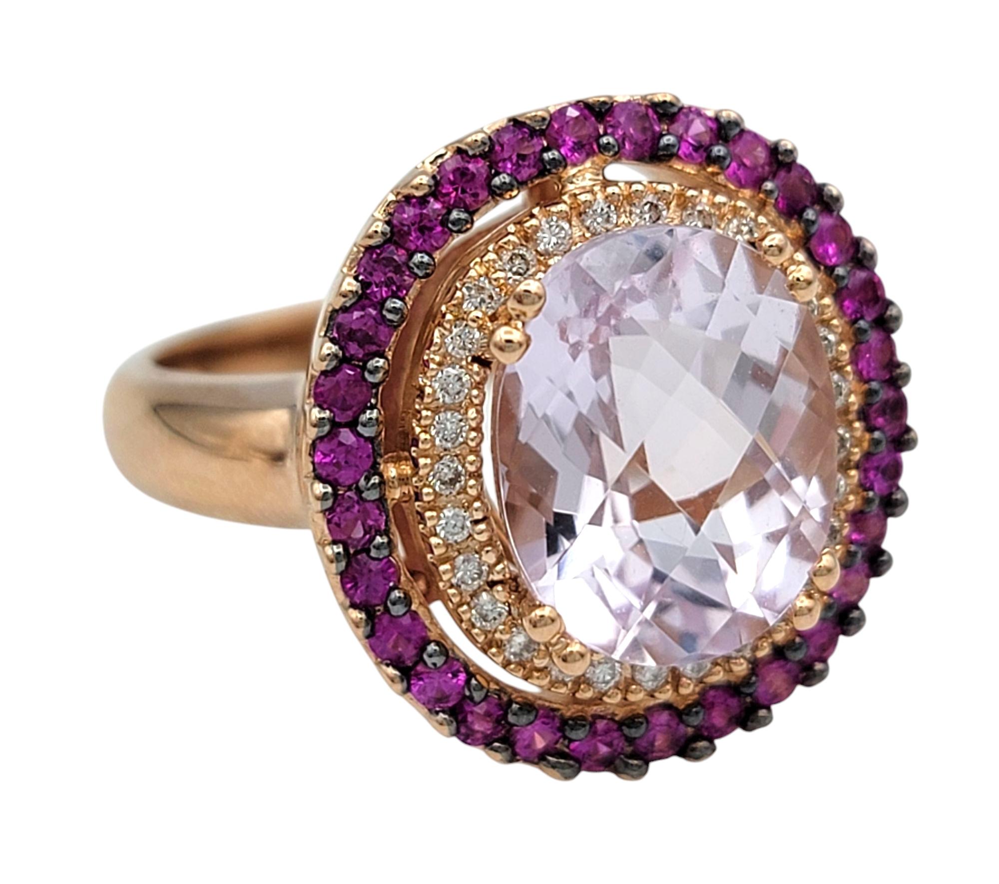 Oval Cut Le Vian Kunzite, Diamond and Pink Sapphire Halo Cocktail Ring 14 Karat Rose Gold For Sale