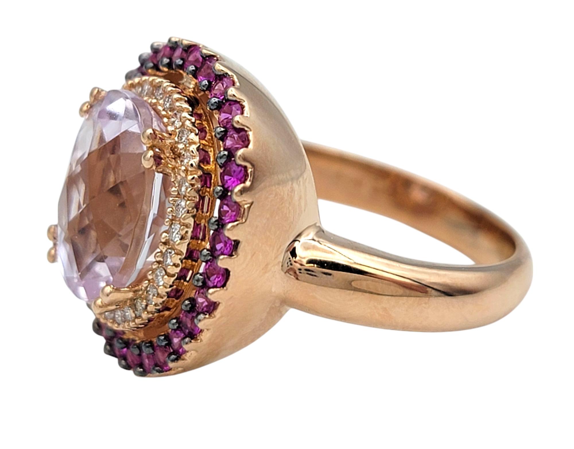 Le Vian Kunzite, Diamond and Pink Sapphire Halo Cocktail Ring 14 Karat Rose Gold In Good Condition For Sale In Scottsdale, AZ