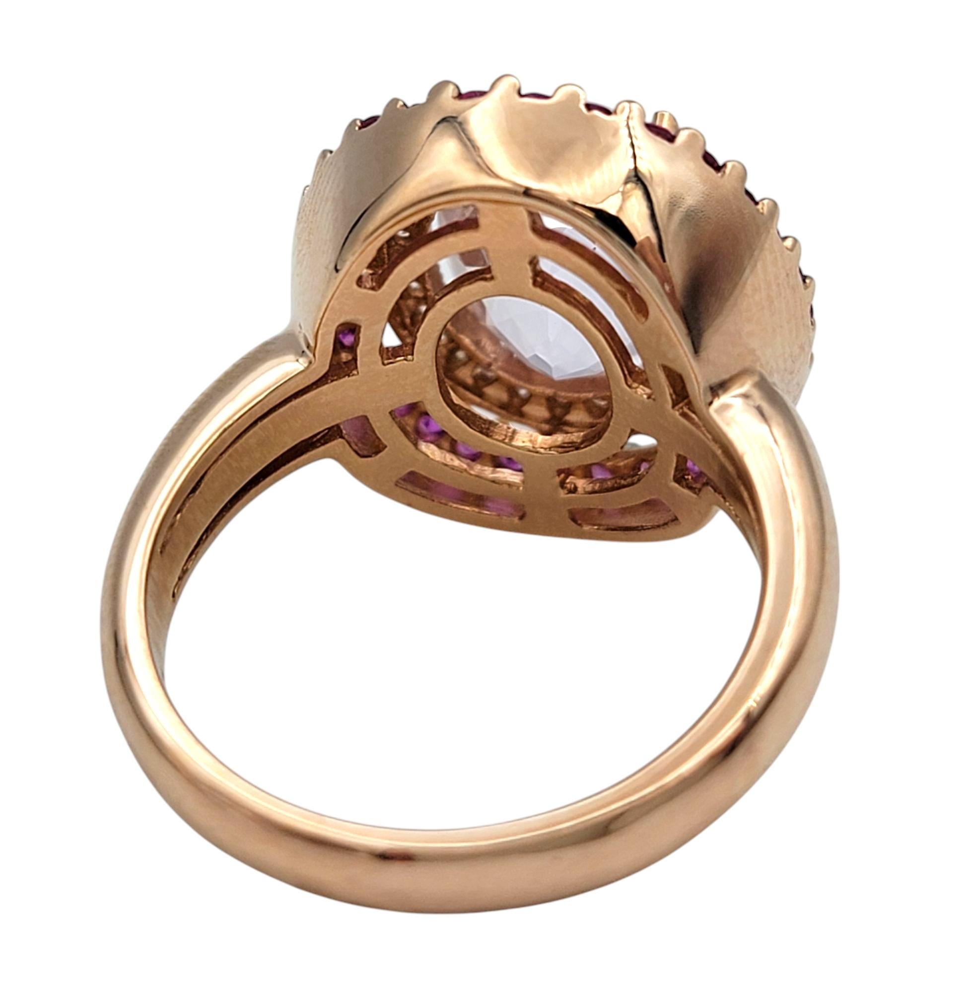 Women's Le Vian Kunzite, Diamond and Pink Sapphire Halo Cocktail Ring 14 Karat Rose Gold For Sale
