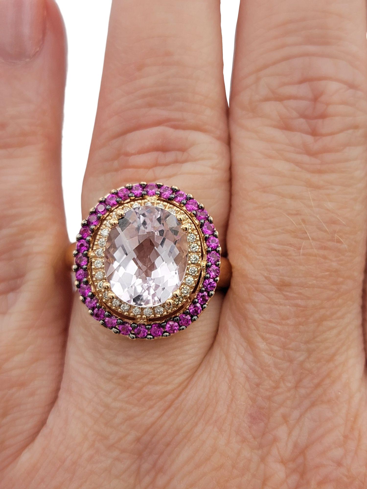 Le Vian Kunzite, Diamond and Pink Sapphire Halo Cocktail Ring 14 Karat Rose Gold For Sale 1