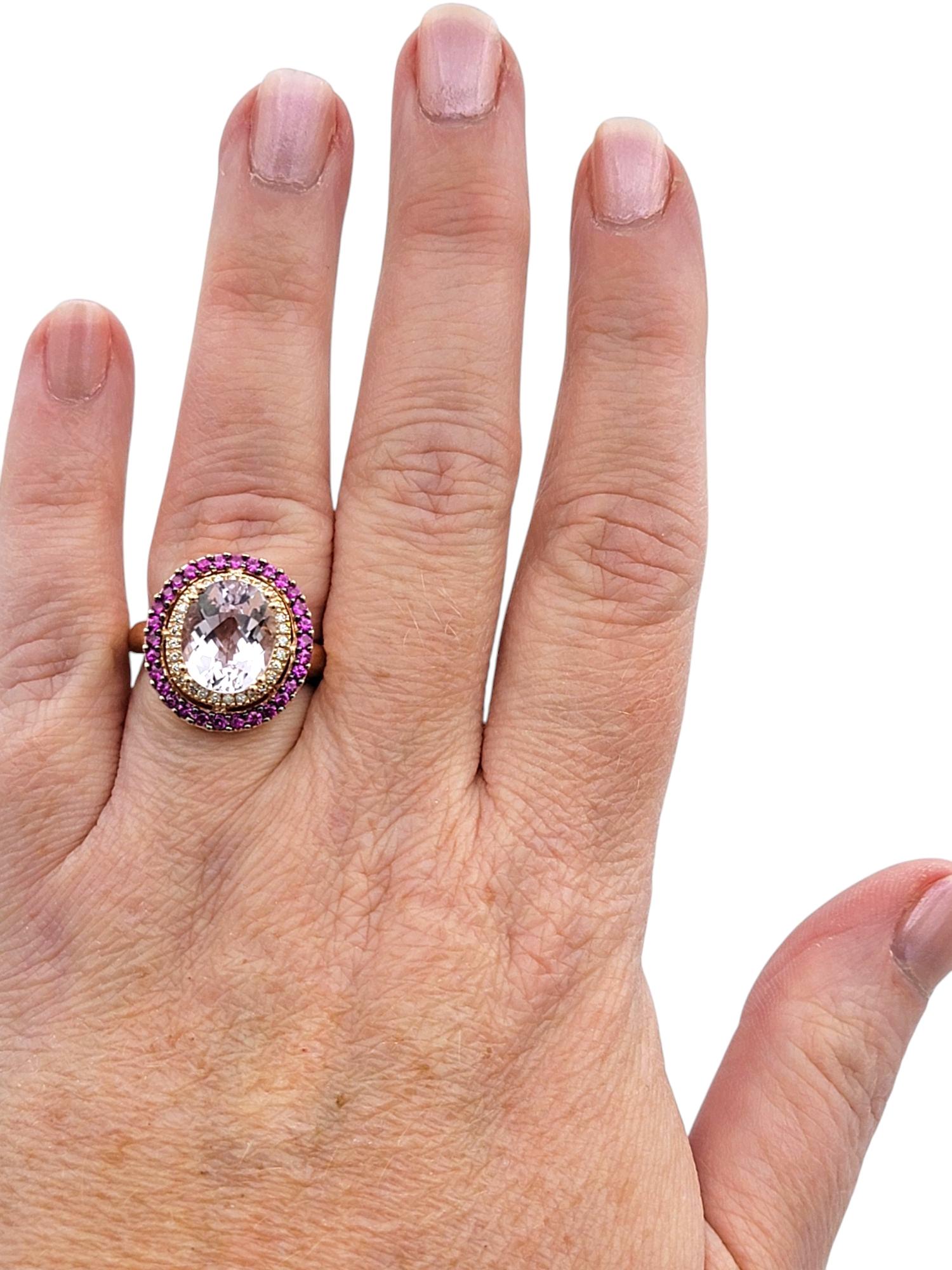 Le Vian Kunzite, Diamond and Pink Sapphire Halo Cocktail Ring 14 Karat Rose Gold For Sale 2