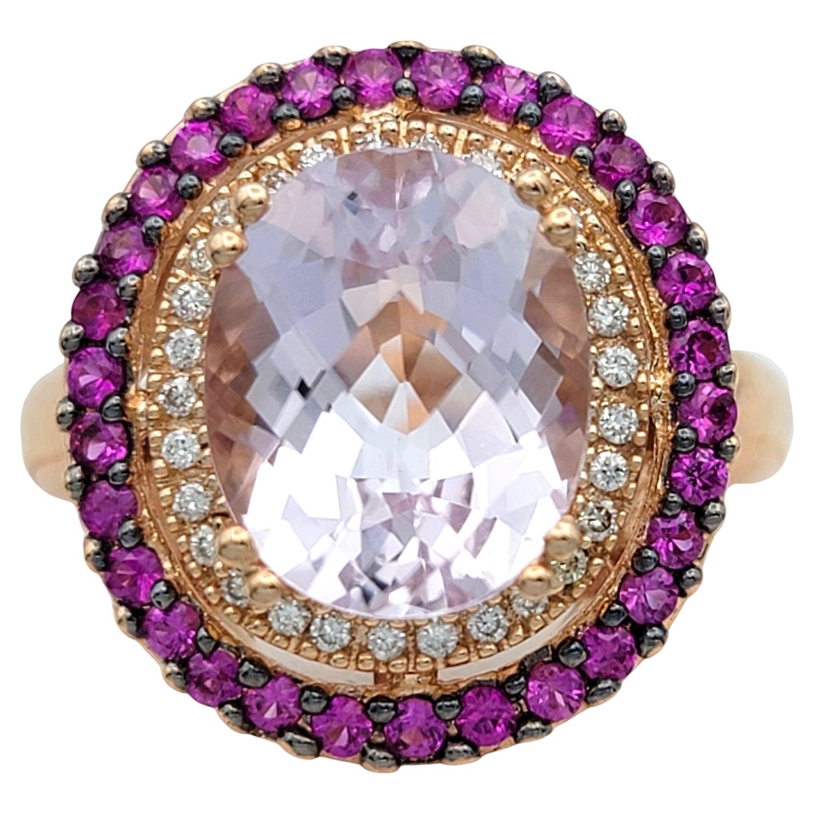 Le Vian Kunzite, Diamond and Pink Sapphire Halo Cocktail Ring 14 Karat Rose Gold