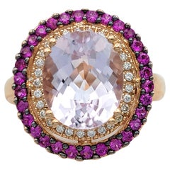 Le Vian Kunzita, Diamante y Zafiro Rosa Halo Anillo de Cóctel Oro Rosa 14 Kilates