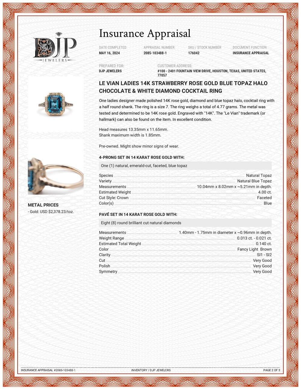 Le Vian Damen 14K Erdbeer-Cocktailring aus Roségold mit blauem Topas und Halo-Diamant 4