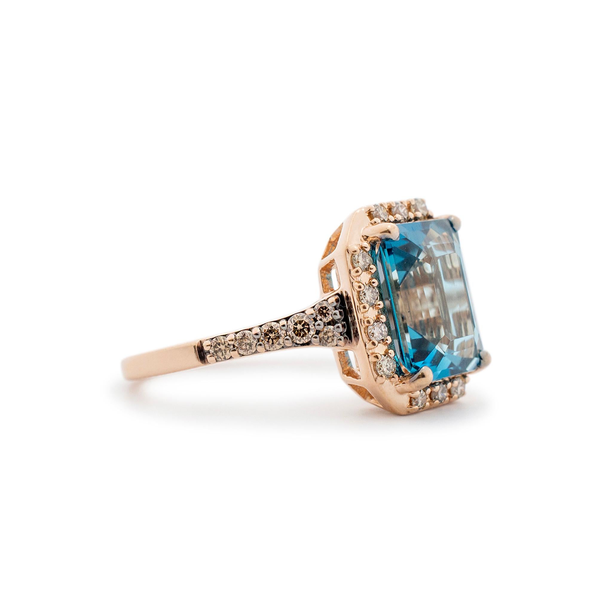 Le Vian Damen 14K Erdbeer-Cocktailring aus Roségold mit blauem Topas und Halo-Diamant (Rundschliff)