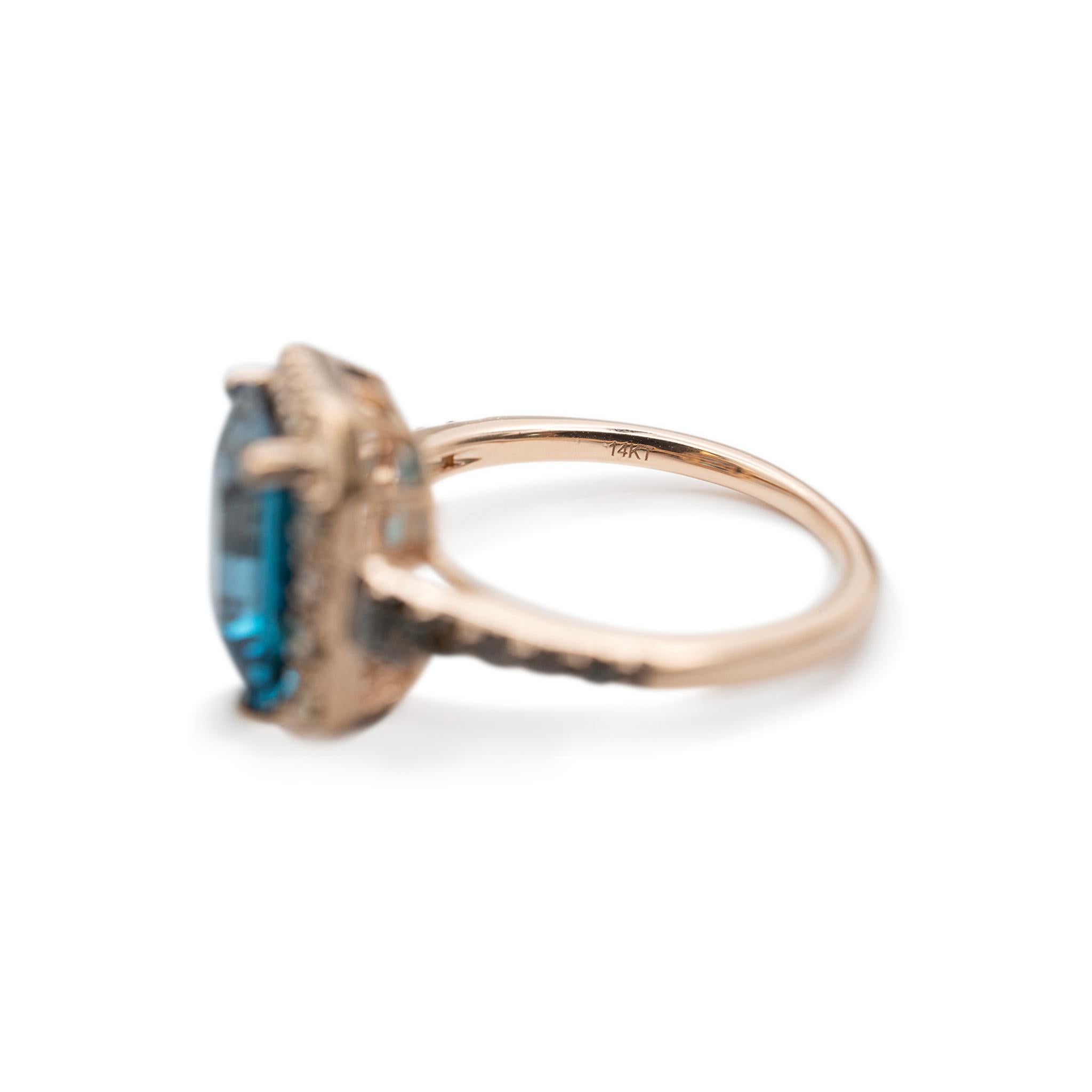 Le Vian Damen 14K Erdbeer-Cocktailring aus Roségold mit blauem Topas und Halo-Diamant im Zustand „Hervorragend“ in Houston, TX