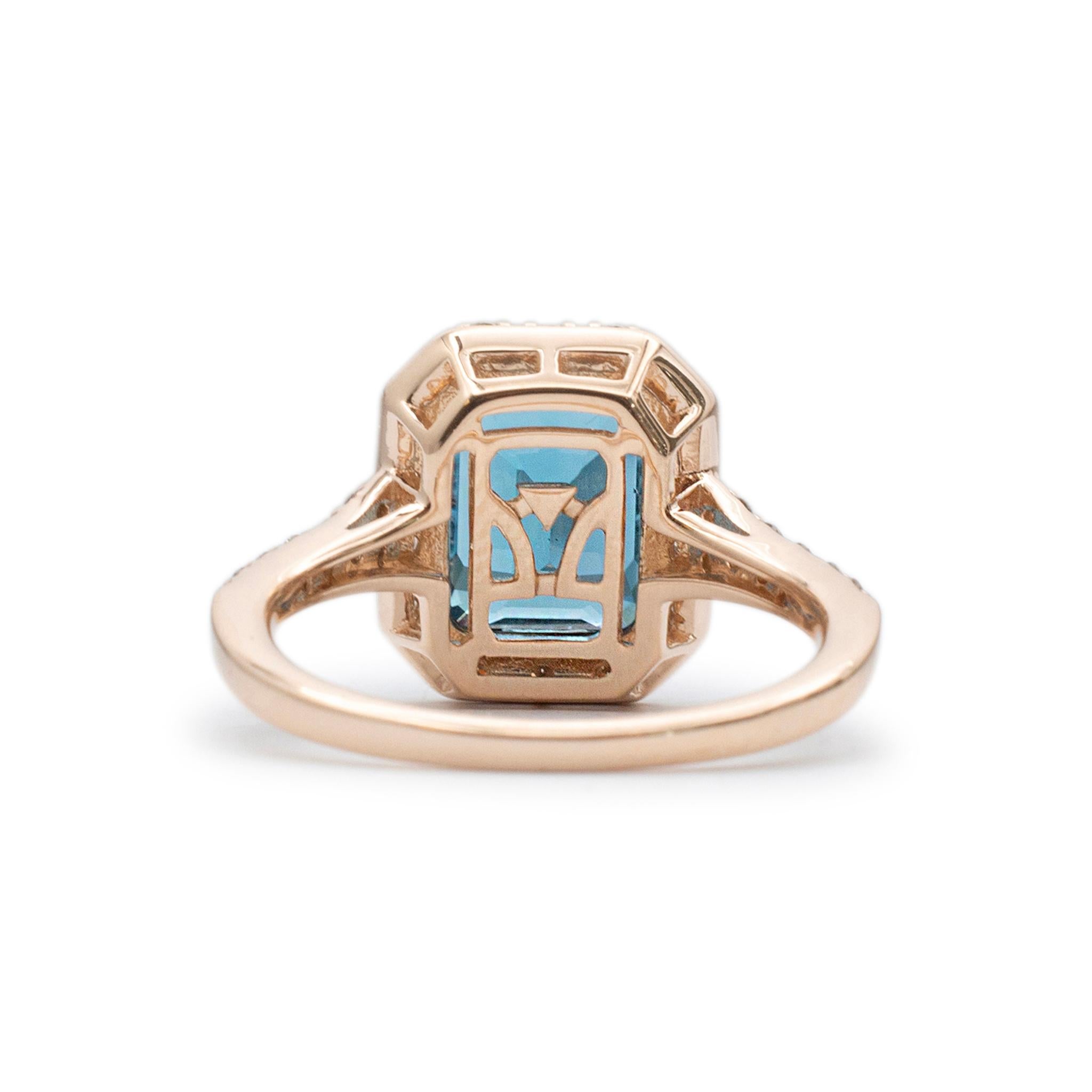 Le Vian Damen 14K Erdbeer-Cocktailring aus Roségold mit blauem Topas und Halo-Diamant 1