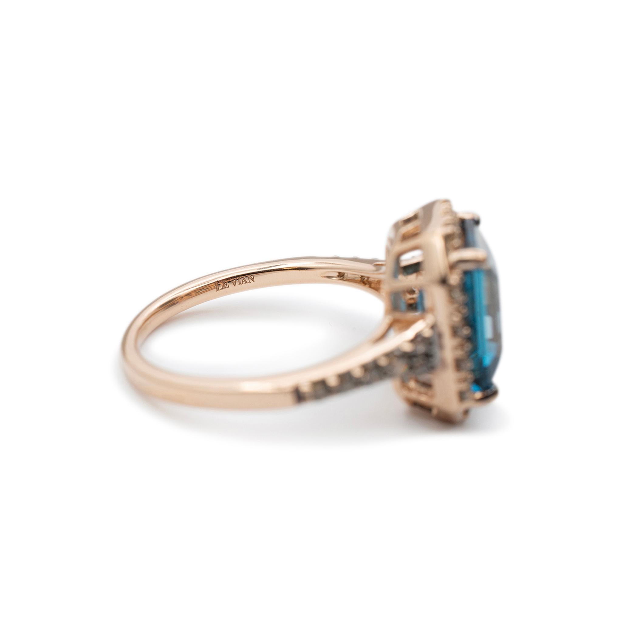 Le Vian Damen 14K Erdbeer-Cocktailring aus Roségold mit blauem Topas und Halo-Diamant 2