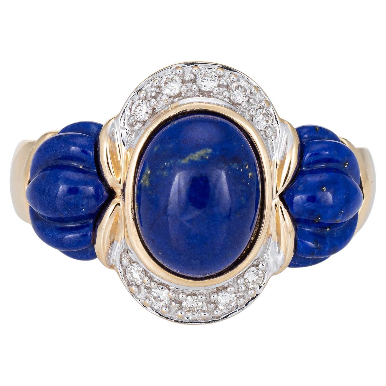 Le Vian Lapis Lazuli Diamond Ring Estate 14k Yellow Gold Fine Jewelry