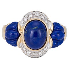 Vintage Le Vian Lapis Lazuli Diamond Ring Estate 14k Yellow Gold Fine Jewelry