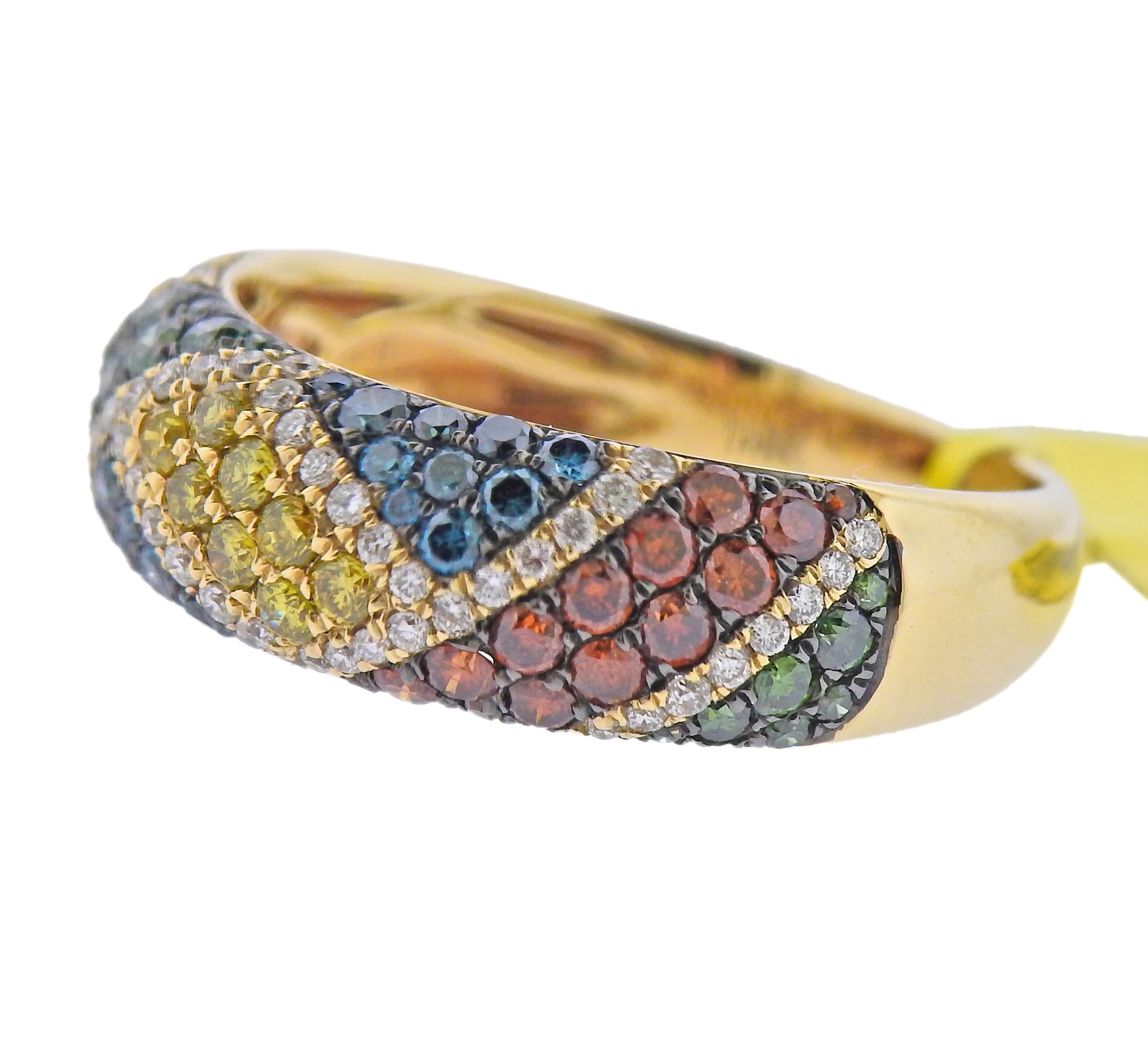 New Le Vian 14k gold ring with multi color diamonds  - 1.04ctw. Retail $8395. Comes with pouch.  Ring size - 7, ring top is 6.5mm wide. Weight - 3.4 grams. Marked: 14k, Le Vian mark.