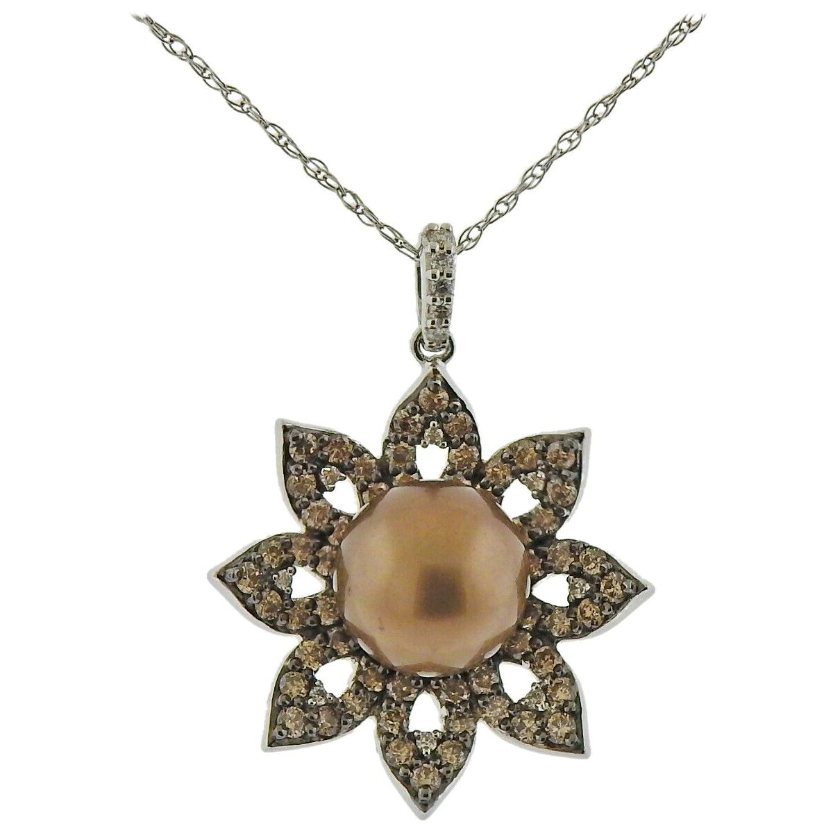 Le Vian LeVian Gold Fancy Diamond Chocolate Pearl Pendant Necklace