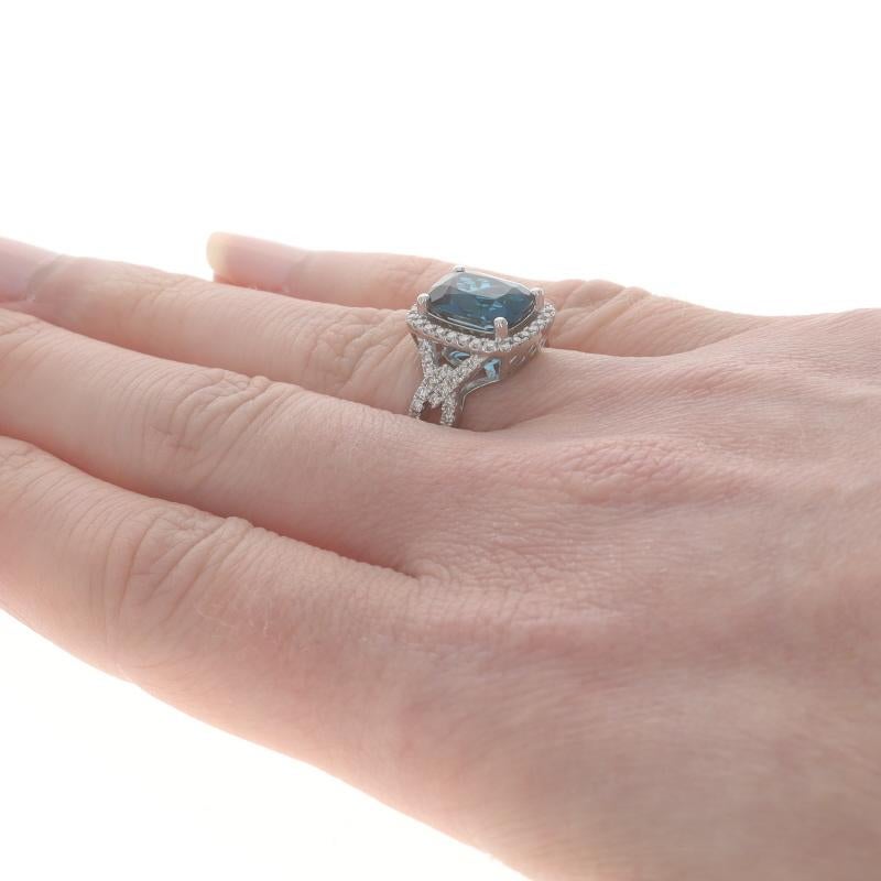 Le Vian London Blauer Topas Diamant-Halo-Ring - Weißgold 14k Kissenschliff 4,50ctw 1