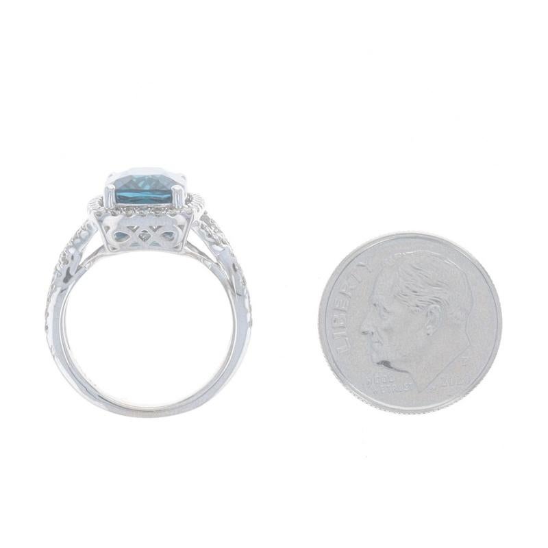 Le Vian London Blauer Topas Diamant-Halo-Ring - Weißgold 14k Kissenschliff 4,50ctw 2