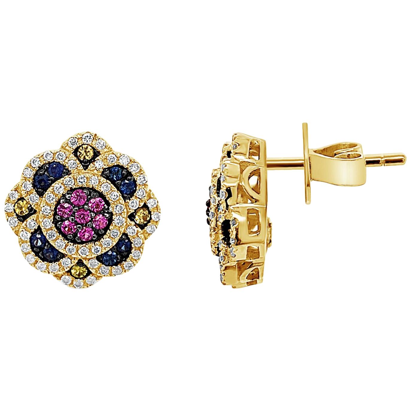 Le Vian Multi-Color and White Diamond Earrings Set in 14 Karat Yellow Gold