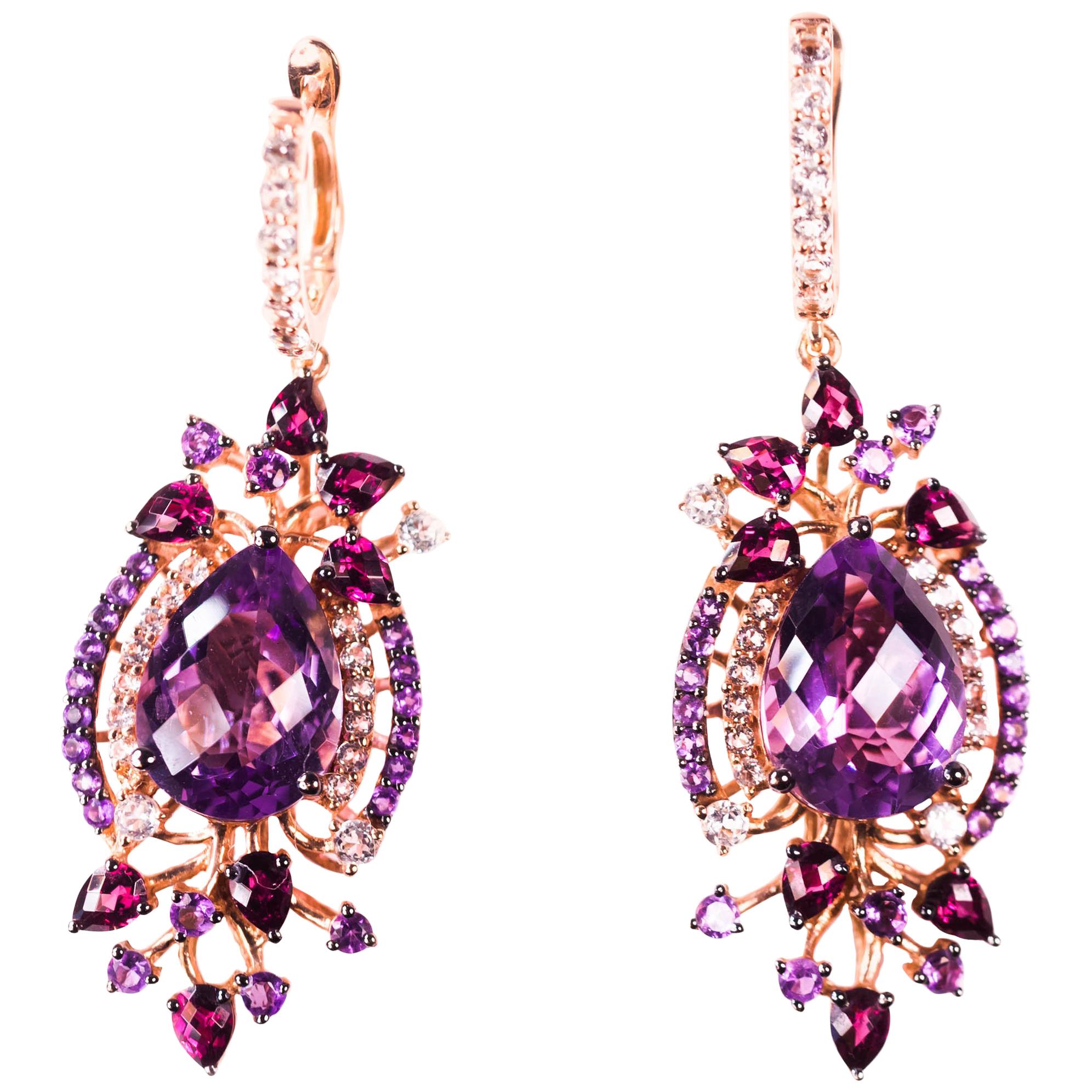 Le Vian Multi-Stone Drop Earrings in 14 Karat Strawberry Rose Gold at  1stDibs | levian amethyst earrings, le vian earrings sale, le vian amethyst  earrings