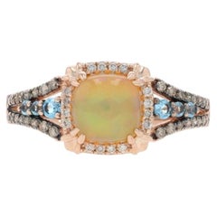 Le Vian Neapolitan Opal Blue Topaz Diamond Halo Ring - Rose Gold 14k Cab 1.58ctw