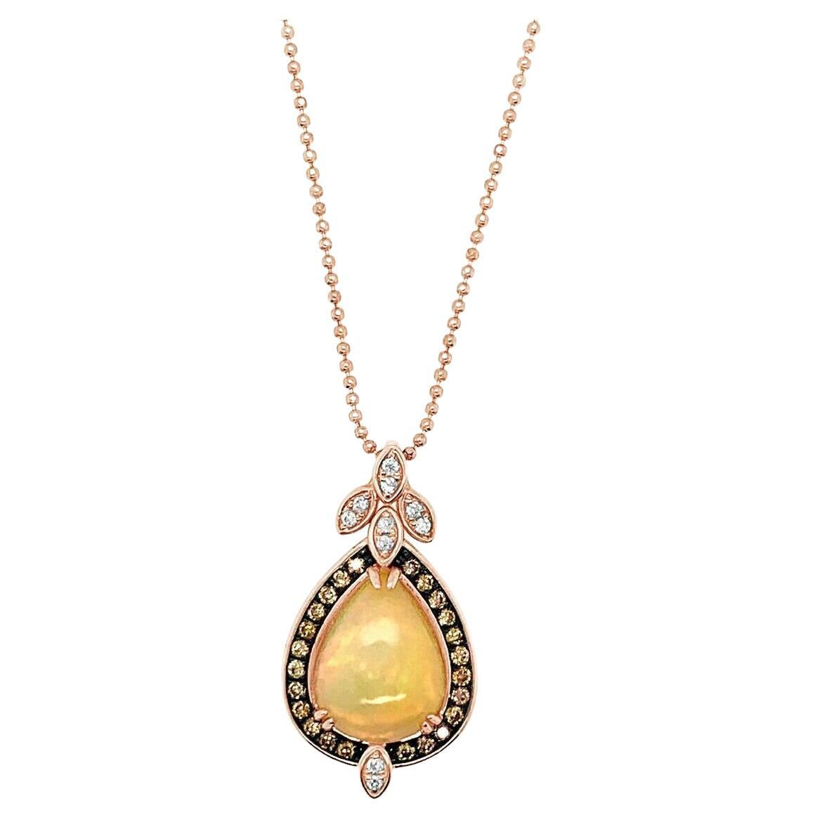 Le Vian Necklace, Opal, Chocolate/Vanilla Diamonds, 18K Strawberry Gold For Sale