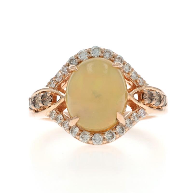 Retail Price: $5,000

Size: 7
Sizing Fee: Up 2 sizes for $60 or Down 1/2 a size for $40

Brand: Le Vian

Metal Content: 14k Rose Gold

Stone Information

Natural Neopolitan Opal
Carat(s): 3.20ct
Cut: Oval Cabochon

Natural Diamonds
Carat(s):