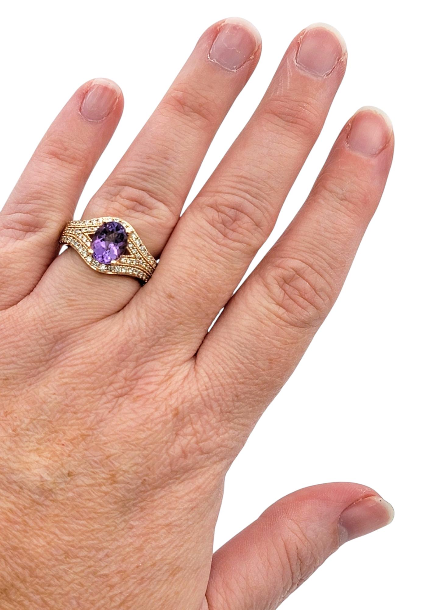 Le Vian Oval Cut Amethyst Cocktail Ring with Diamonds in 14 Karat Rose Gold For Sale 5