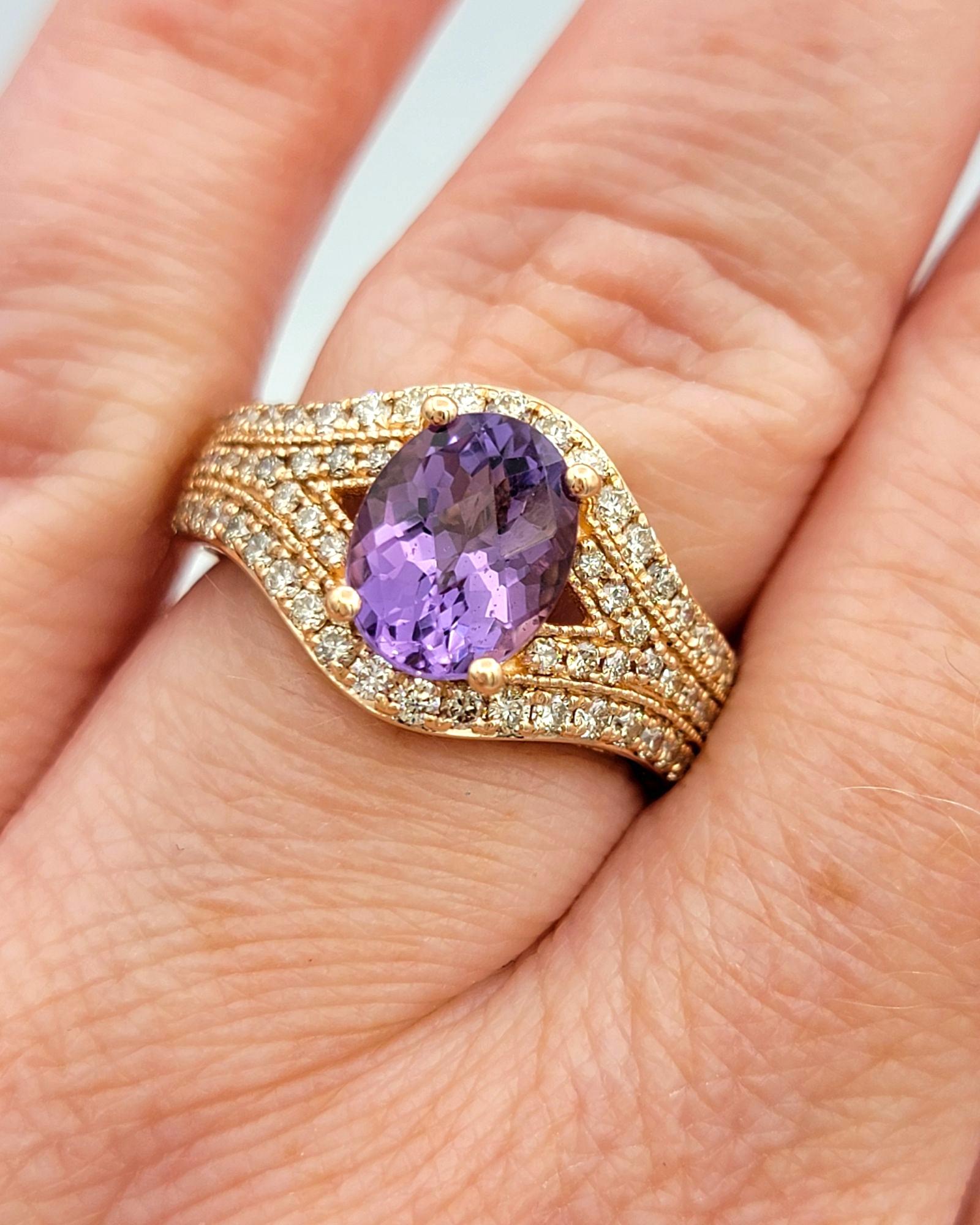 Le Vian Oval Cut Amethyst Cocktail Ring with Diamonds in 14 Karat Rose Gold For Sale 6