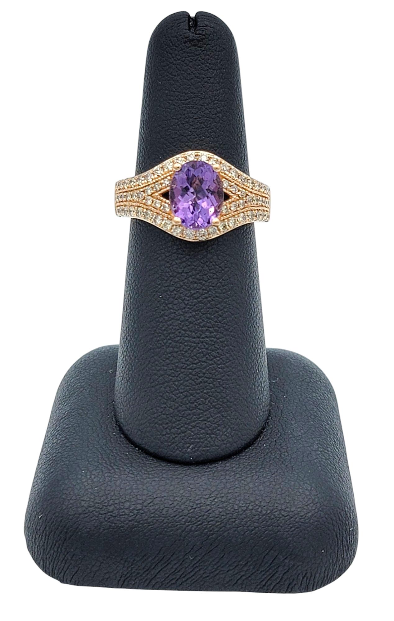 Le Vian Oval Cut Amethyst Cocktail Ring with Diamonds in 14 Karat Rose Gold For Sale 7