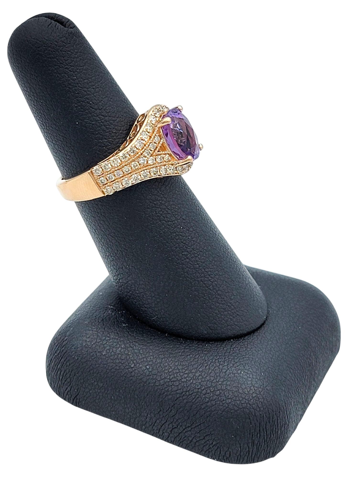 Le Vian Oval Cut Amethyst Cocktail Ring with Diamonds in 14 Karat Rose Gold For Sale 8