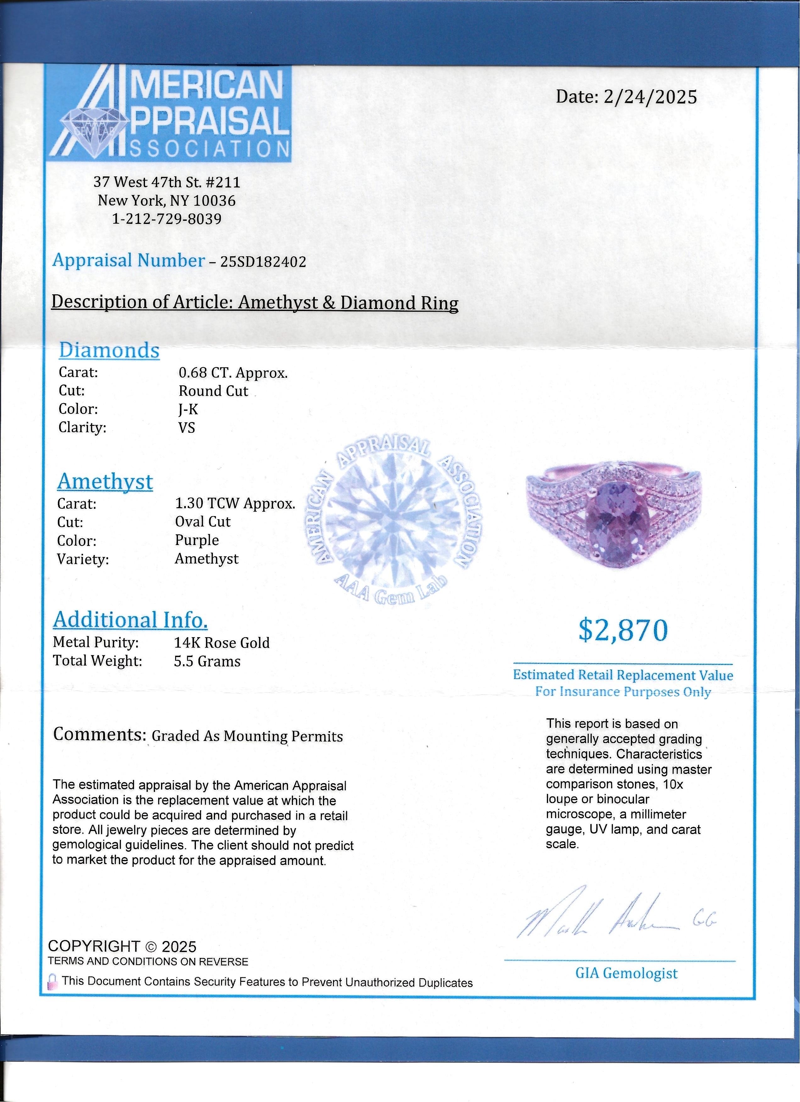 Le Vian Oval Cut Amethyst Cocktail Ring with Diamonds in 14 Karat Rose Gold For Sale 9