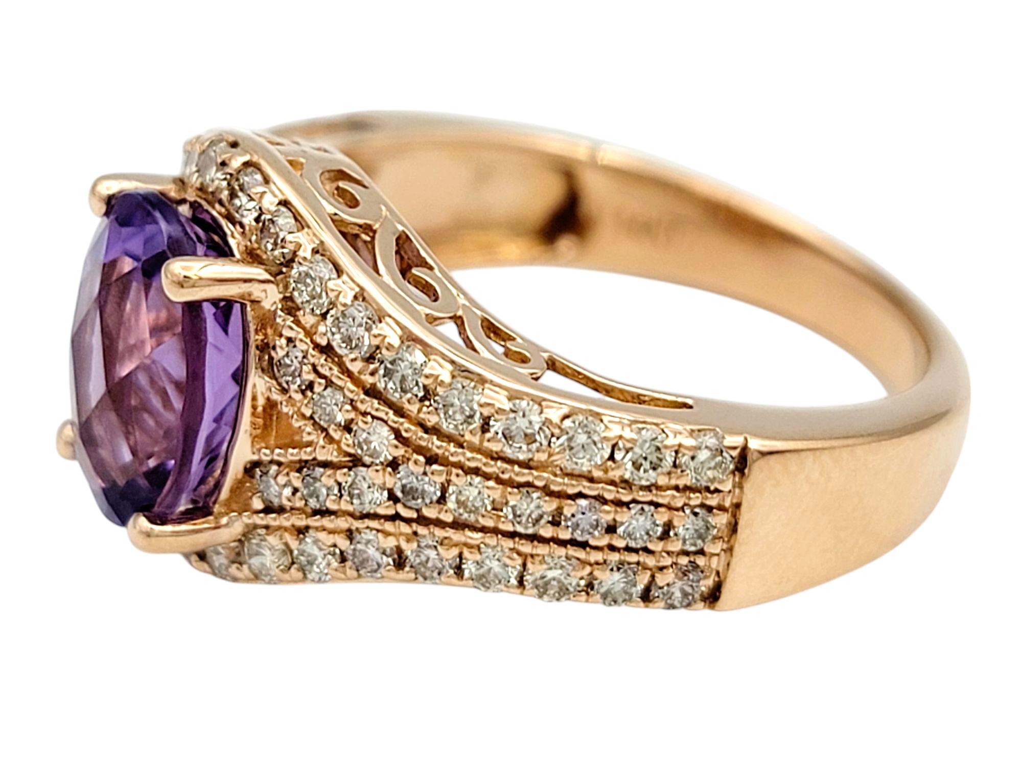 Contemporary Le Vian Oval Cut Amethyst Cocktail Ring with Diamonds in 14 Karat Rose Gold For Sale