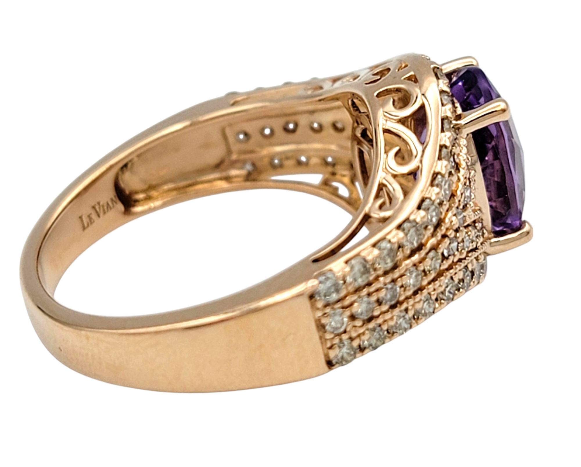 Le Vian Oval Cut Amethyst Cocktail Ring with Diamonds in 14 Karat Rose Gold In Good Condition For Sale In Scottsdale, AZ