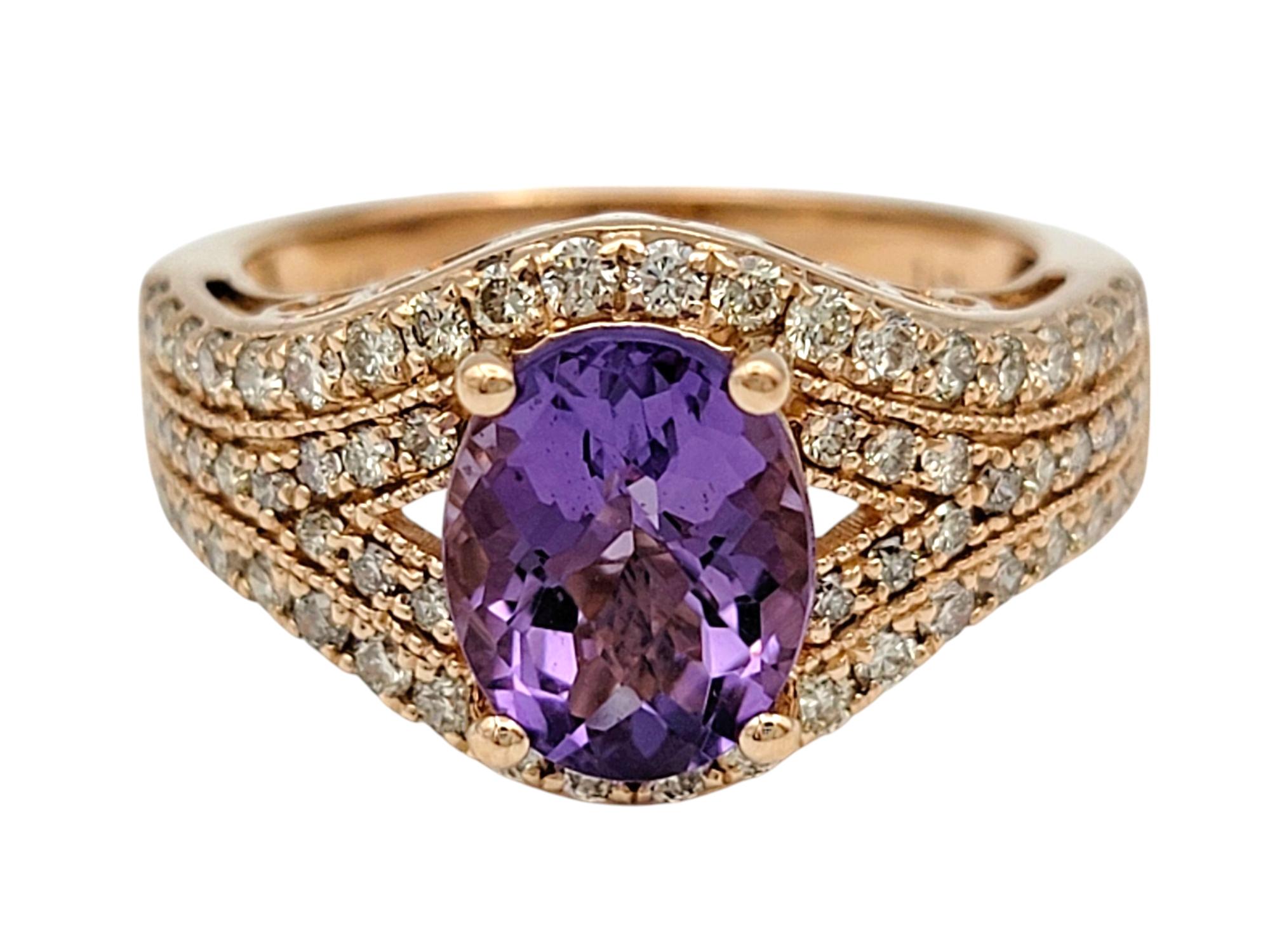 Women's Le Vian Oval Cut Amethyst Cocktail Ring with Diamonds in 14 Karat Rose Gold For Sale