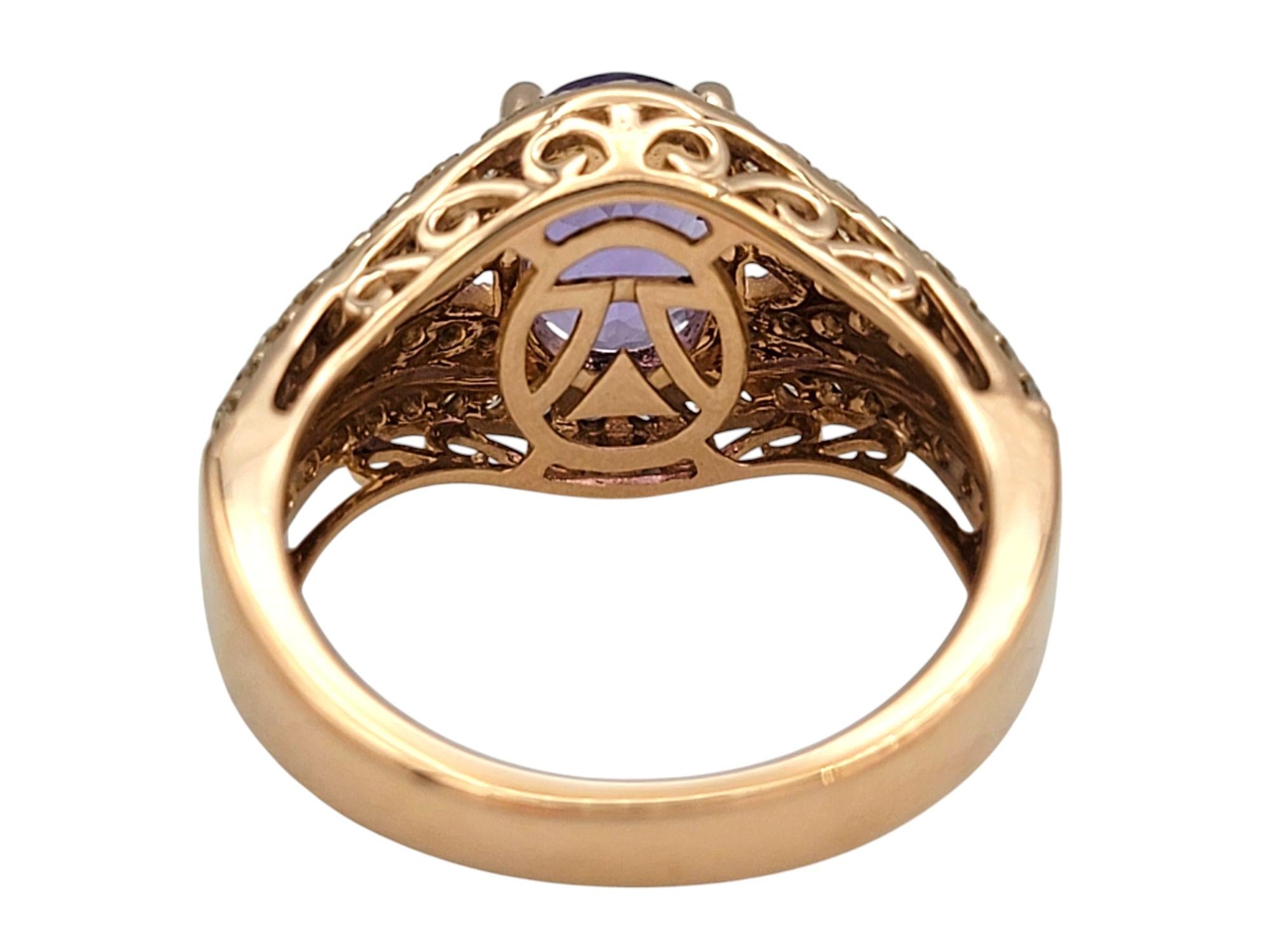 Le Vian Oval Cut Amethyst Cocktail Ring with Diamonds in 14 Karat Rose Gold For Sale 1