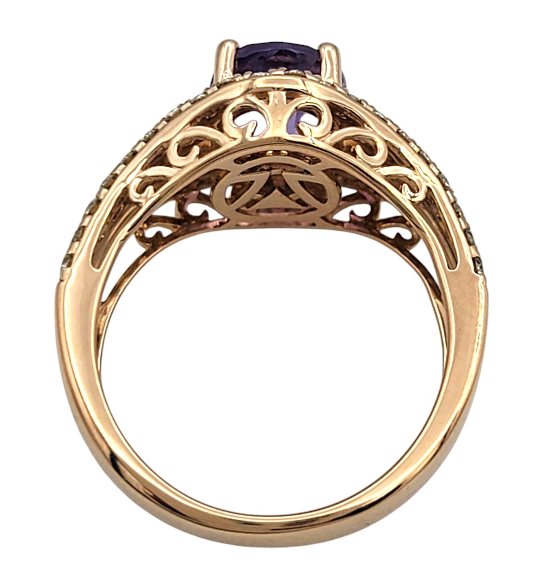 Le Vian Oval Cut Amethyst Cocktail Ring with Diamonds in 14 Karat Rose Gold For Sale 2