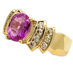 Le Vian Oval Cut Pink Sapphire Ring with Diamonds in 18 Karat Yellow Gold