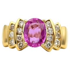 Le Vian Oval Cut Pink Sapphire Ring with Diamonds in 18 Karat Yellow Gold